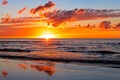 Beautiful Sunset Over Baltic Sea with cloud and beams, Jurmala Dzintari