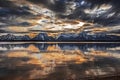 Sunset over Jackson lake of Grand Tetons National Park, USA Royalty Free Stock Photo