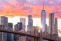 Beautiful sunset over brooklyn bridge in New York City Royalty Free Stock Photo