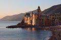 Beautiful sunset over Camogli, Italian riviera small town Royalty Free Stock Photo