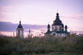 Beautiful sunset over a Christian church in a suburb of Kiev