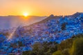 Beautiful sunset over the cityscape of Chefchaouen, the blue city of Morocco Royalty Free Stock Photo