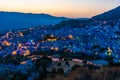 Beautiful sunset over the cityscape of Chefchaouen, the blue city of Morocco Royalty Free Stock Photo