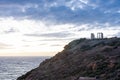 Beautiful sunset over the cliff of The Temple of Poseidon at Cape Sounion, over the Aegean Sea Greece Royalty Free Stock Photo