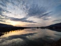 Beautiful sunset over a dam in the town of Pravets in Bulgaria