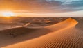 Beautiful sunset over the desert, golden sand dune desert landscape panorama, nature Royalty Free Stock Photo