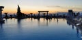 Beautiful sunset over the empty pool and the sea. The Aegean sea. Turkey, Kusadasi. Royalty Free Stock Photo