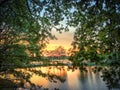 Beautiful sunset over a forest lake Royalty Free Stock Photo