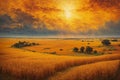 Beautiful sunset over the golden wheat field Royalty Free Stock Photo