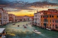 Beautiful sunset over the Grand Canal in Venice city, Italy Royalty Free Stock Photo