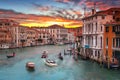 Beautiful sunset over the Grand Canal in Venice city, Italy Royalty Free Stock Photo