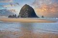 Beautiful sunset over Haystack Rock in Cannon Beach, Oregon. Royalty Free Stock Photo