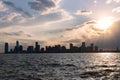 Beautiful Sunset over the Hudson River with the Silhouette of the Jersey City New Jersey Skyline Royalty Free Stock Photo