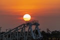 Beautiful sunset over an industrial structure in Tuxpan, Veracruz, Mexico