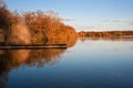 Beautiful sunset over jetty on lake Royalty Free Stock Photo