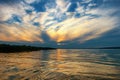 Beautiful sunset over lake Balaton with a nice cloudscape in Hungary Royalty Free Stock Photo