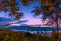 Beautiful sunset over lake at Lam Ta Khong Reservoir Royalty Free Stock Photo