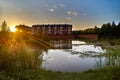 Beautiful sunset over the lake. Public park in Raison Bois-franc in Montreal, Canada Royalty Free Stock Photo