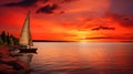 beautiful sunset over lake superior with a sail boat Royalty Free Stock Photo