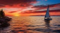 beautiful sunset over lake superior with a sail boat Royalty Free Stock Photo
