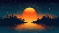 Beautiful sunset over the lake. Vector illustration for your design Royalty Free Stock Photo