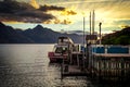 Beautiful sunset over lake Wakatipu in Queenstown, New Zealand Royalty Free Stock Photo