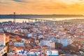 Beautiful sunset over Lisbon, Portugal. Evening cityscape, aerial panorama Royalty Free Stock Photo