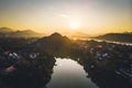 Beautiful sunset over in Luang prabang, Laos. Nam Kahn River, a tributary of the Mekong River