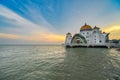 Beautiful sunset over the Malacca Straits Mosque or Masjid Selat Royalty Free Stock Photo