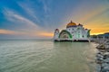 Beautiful sunset over the Malacca Straits Mosque or Masjid Selat Royalty Free Stock Photo