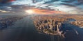 Beautiful sunset over Manhattan island in New York city. Royalty Free Stock Photo