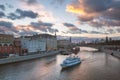 Beautiful sunset over Moskva river and a touristic boatBeautiful sunset over Moskva river and a touristic boat