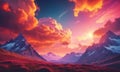 A beautiful sunset over a mountain range with clouds in the sky. Royalty Free Stock Photo