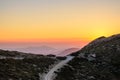 Beautiful Sunset over the Mountains of Crete Island, Greece. Panoramic View of the Horizon from the Mountain Top. Nice Sky Colors Royalty Free Stock Photo