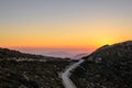 Beautiful Sunset over the Mountains of Crete Island, Greece. Panoramic View of the Horizon from the Mountain Top. Nice Sky Color Royalty Free Stock Photo