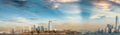 Beautiful sunset over New York. Ellis Island, Jersey City and Lo Royalty Free Stock Photo