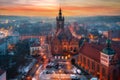 Beautiful sunset over the Old Town of Gdansk city, Poland Royalty Free Stock Photo