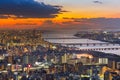 Beautiful sunset over Osaka city central business downtown aerial view Royalty Free Stock Photo