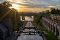 Beautiful sunset over Ottawa river locks and Rideau canal in downtown Ottawa, Ontario, Canada Royalty Free Stock Photo