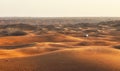 Beautiful sunset over the sand dunes in the Arabian Empty Quarter Desert, UAE. Rub\' al Khali near Dubai Royalty Free Stock Photo