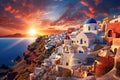 Beautiful sunset over Santorini island, Greece. Beauty world, Beautiful view of Churches in Oia village, Santorini island in Royalty Free Stock Photo