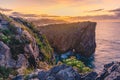 Beautiful sunset over the sea in Asturias, Spain, Europe. Atlantic Ocean coastline Royalty Free Stock Photo