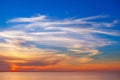 beautiful sunset over the sea with Cirrus clouds. Royalty Free Stock Photo