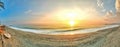 Beautiful sunset over sea coast, view from shore, panorama, banner Royalty Free Stock Photo