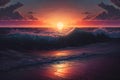 Beautiful sunset over the sea. 3d rendering. Computer digital drawing. Royalty Free Stock Photo