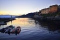 Beautiful sunset over the sea in liguria in the small port of camogli Royalty Free Stock Photo