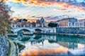 Sunset over the Tiber river in Rome, Italy Royalty Free Stock Photo