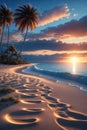 A beautiful sunset over a tropical desert island. The sunset illuminates Royalty Free Stock Photo