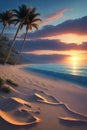 A beautiful sunset over a tropical desert island. The sunset illuminates Royalty Free Stock Photo