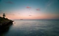 Beautiful sunset over the sea. tropical mnemba island in the background. Zanzibar, Tanzania Royalty Free Stock Photo